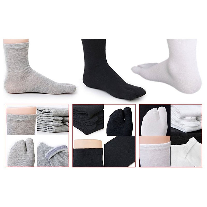 ROSENICE 3 Pairs of Elastic Cotton Tabi Toe Socks (White/Grey/Black) - Image 2